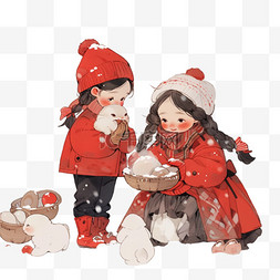 卡通红色的果实图片_冬天可爱孩子玩耍雪地卡通元素手