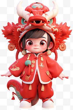 红色梅克风图片_新年3d可爱的孩子装扮龙免抠元素