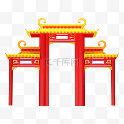 中国风建筑门图片_立体中式龙门设计插画素材