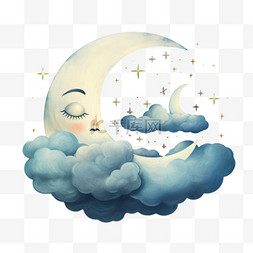 免扣png云朵图片_ai绘画云朵月亮元素立体免扣图案