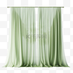 绘画绿色窗帘元素立体免扣图案
