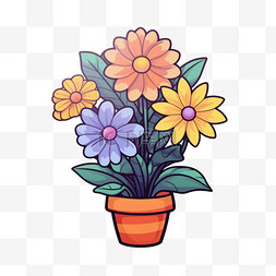 花卉盆栽png图片_卡通花卉盆栽元素立体免扣图案