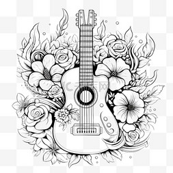 纹理花朵吉他元素立体免扣图案