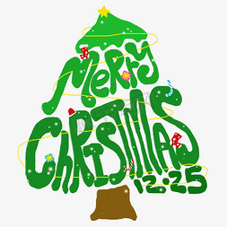 MerryChristmas英文圣诞快乐圣诞节12.25卡通圣诞树象形字体设计
