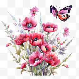 合成花朵图片_合成花朵蝴蝶元素立体免扣图案
