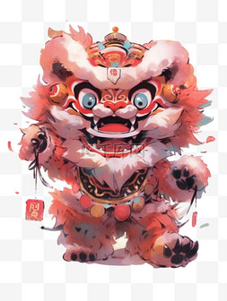 中国水彩醒狮手绘插画图片