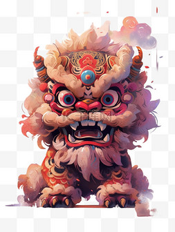 新年舞狮手绘插画图片_中国水彩醒狮手绘插画设计图