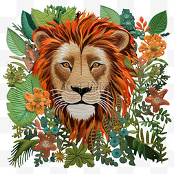 卡通刺绣狮子元素立体免扣图案