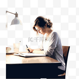 写笔记本图片_坐在桌子旁写笔记本的女人