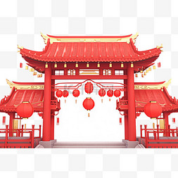 红色大门背景图片_新年红色大门建筑元素免抠
