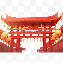 宽大图片_新年红色大门建筑元素免抠