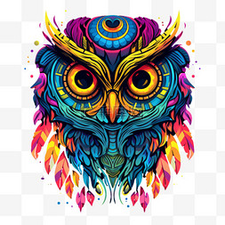 艺术彩色猫头鹰元素立体免扣图案