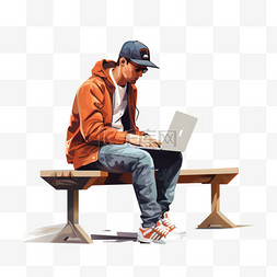 放在腿上图片_男人坐在长凳上，带着笔记本电脑