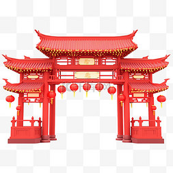 纯色背景建筑图片_新年免抠红色大门建筑元素