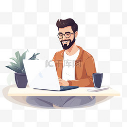 男人坐电脑前图片_男人坐在电脑前参加在线会议