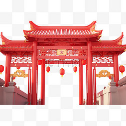 挂灯笼的建筑图片_新年红色大门建筑免抠元素