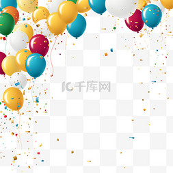 生日气球背景图片_生日快乐祝贺横幅设计与五彩纸屑