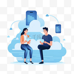 男人和女人在手机上从云端下载信