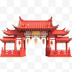 红色建筑背景图片_新年红色建筑大门免抠元素