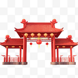 红色大门背景图片_新年红色大门免抠建筑元素