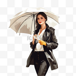 一个穿着雨衣的女人撑着一把伞