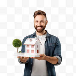 一座房子图片_男人手臂上拿着一座房子的模型
