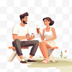傍晚时分图片_男人和女人在野餐时分享冰淇淋