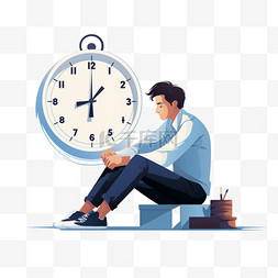 按时产检图片_男人坐在时钟上，按时发送消息