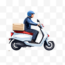 男人骑着轻便摩托车，箱子从后备