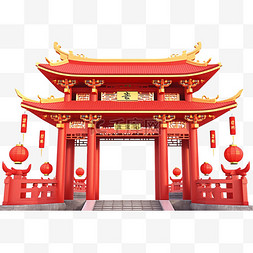 红色大门背景图片_新年建筑免抠红色大门元素