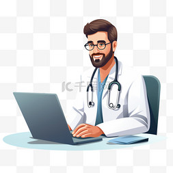 男人使用电脑在线与医生交流