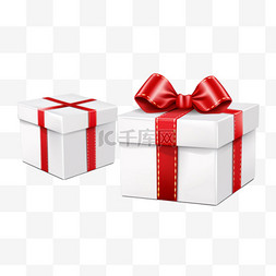 红色丝带的惊喜白色礼品盒。打开