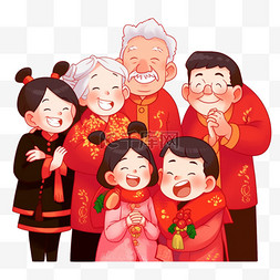 先给妈妈的爱图片_新年卡通团聚一家人拜年手绘元素