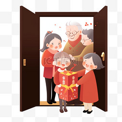 爷爷奶奶抱孩子图片_新年快乐简约送祝福卡通手绘元素