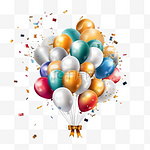 奢华的气球和五彩纸屑祝你生日快乐