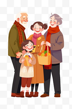 爷爷奶奶抱图片_新年手绘元素家人拜年祝福卡通