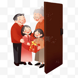 爷爷奶奶抱孩子图片_新年快乐送祝福卡通简约手绘元素