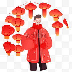 剪纸圆灯笼图片_剪纸男孩灯笼手绘新年元素