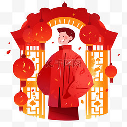 剪纸圆灯笼图片_元素新年剪纸男孩灯笼手绘