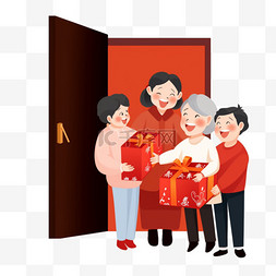 开门迎接图片_新年快乐送祝福简约卡通手绘元素