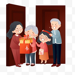 爷爷奶奶抱孩子图片_新年快乐手绘送祝福简约卡通元素