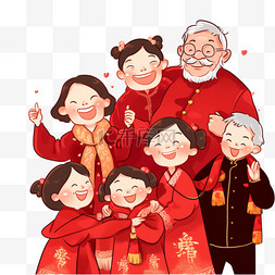 姐妹图片_新年团聚一家人卡通手绘拜年元素