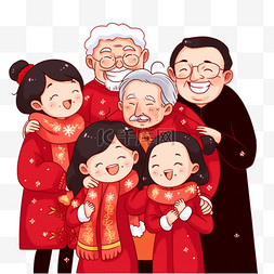 先给妈妈的爱图片_一家人新年团聚拜年卡通手绘元素