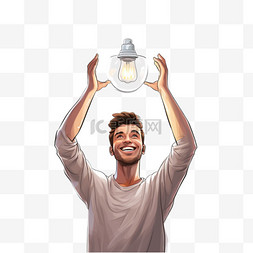 一个男人头上举着一盏灯