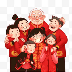 红色的红领巾图片_新年一家人团聚拜年卡通手绘元素