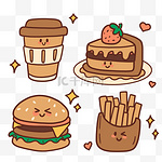 美拉德咖啡蛋糕汉堡包薯条贴纸图片