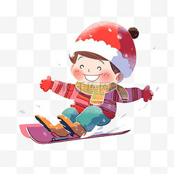 滑雪男孩卡通冬天手绘元素