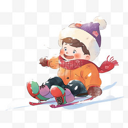 深蓝色卡通背景图片_冬天手绘元素滑雪男孩卡通