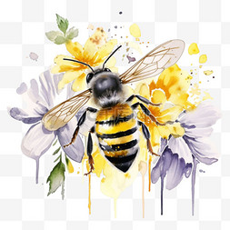 3d蜜蜂采蜜元素立体免抠图案