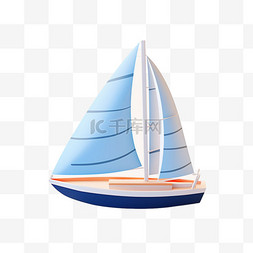 造型蓝色帆船元素立体免抠图案